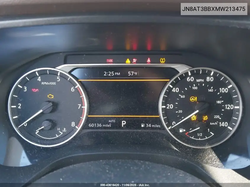 JN8AT3BBXMW213475 2021 Nissan Rogue Sv Intelligent Awd