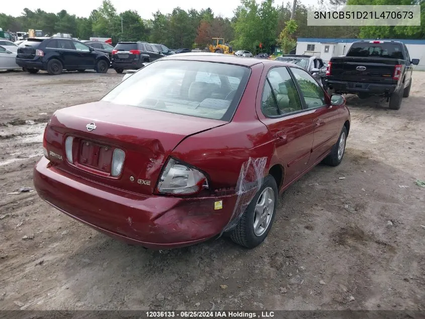 2001 Nissan Sentra Xe/Gxe VIN: 3N1CB51D21L470673 Lot: 12036133