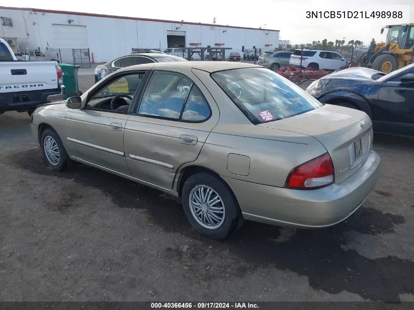 2001 Nissan Sentra Gxe VIN: 3N1CB51D21L498988 Lot: 40366456