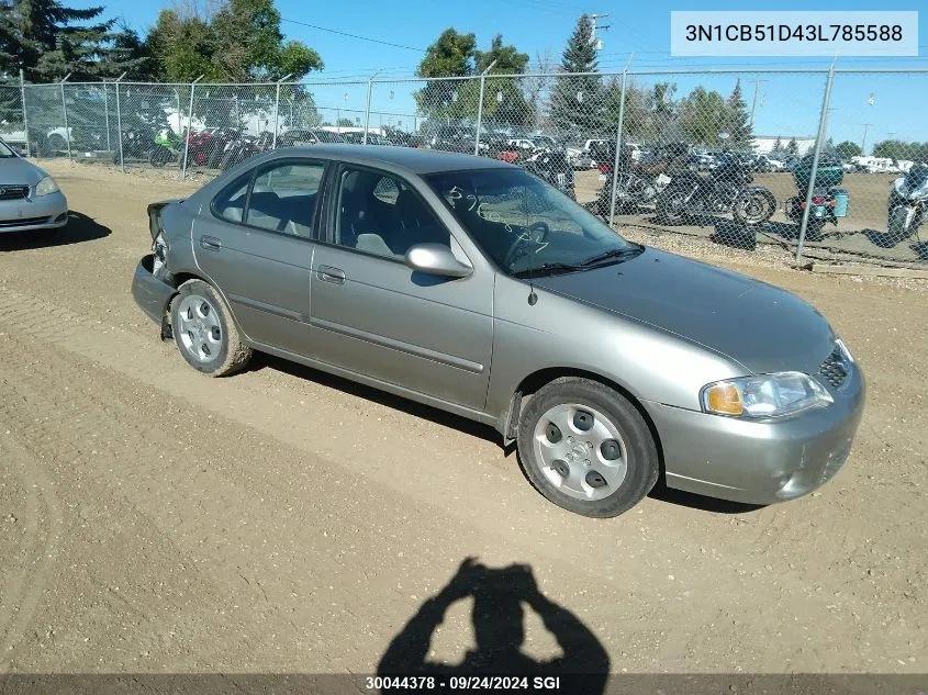 2003 Nissan Sentra Xe/Gxe VIN: 3N1CB51D43L785588 Lot: 30044378