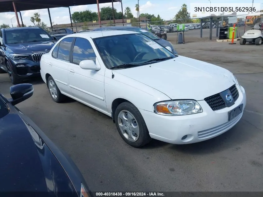 2005 Nissan Sentra 1.8S VIN: 3N1CB51D05L562936 Lot: 40318438