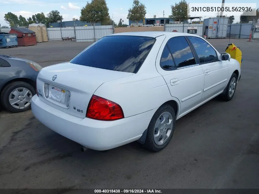 2005 Nissan Sentra 1.8S VIN: 3N1CB51D05L562936 Lot: 40318438