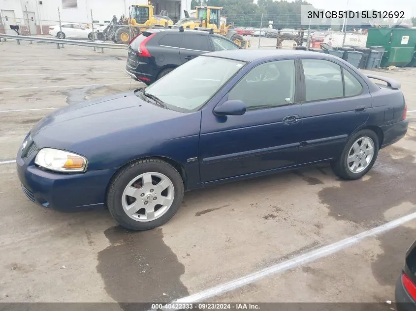 2005 Nissan Sentra 1.8S VIN: 3N1CB51D15L512692 Lot: 40422333