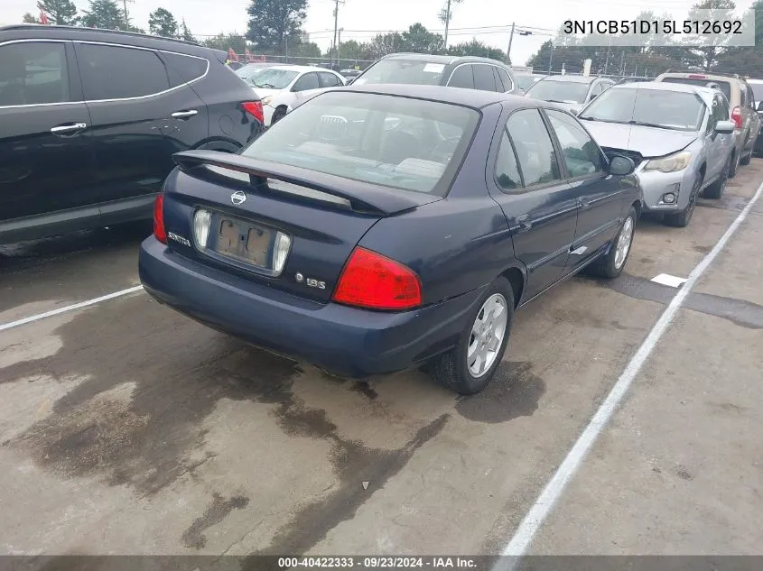 2005 Nissan Sentra 1.8S VIN: 3N1CB51D15L512692 Lot: 40422333