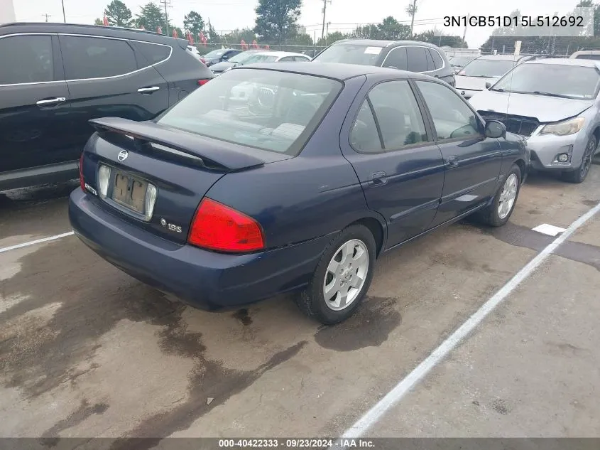 2005 Nissan Sentra 1.8S VIN: 3N1CB51D15L512692 Lot: 40422333