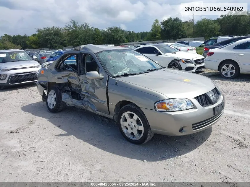 2006 Nissan Sentra 1.8S VIN: 3N1CB51D66L640962 Lot: 40425554