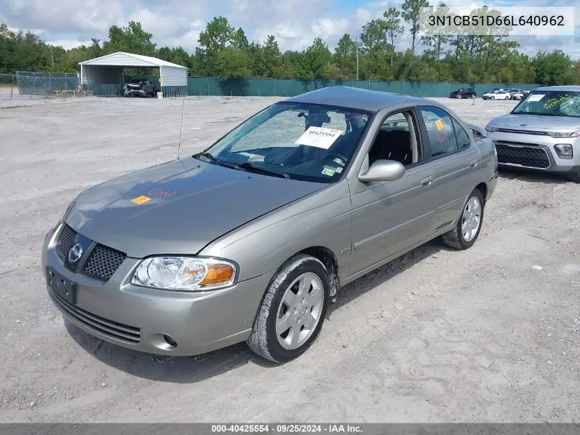 2006 Nissan Sentra 1.8S VIN: 3N1CB51D66L640962 Lot: 40425554