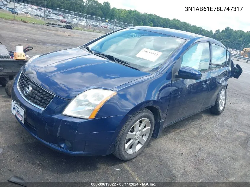 2008 Nissan Sentra 2.0S VIN: 3N1AB61E78L747317 Lot: 39619822