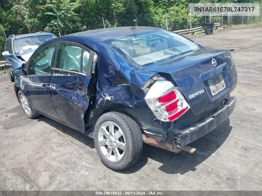 2008 Nissan Sentra 2.0S VIN: 3N1AB61E78L747317 Lot: 39619822