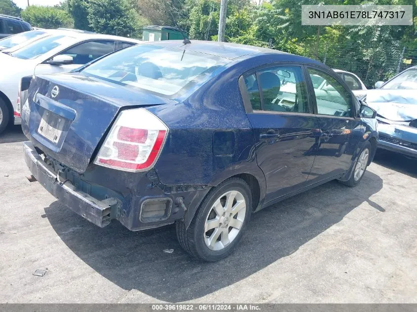 2008 Nissan Sentra 2.0S VIN: 3N1AB61E78L747317 Lot: 39619822