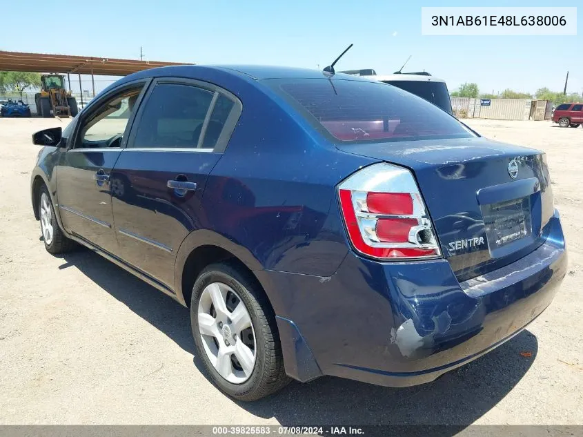 2008 Nissan Sentra 2.0 S VIN: 3N1AB61E48L638006 Lot: 39825583