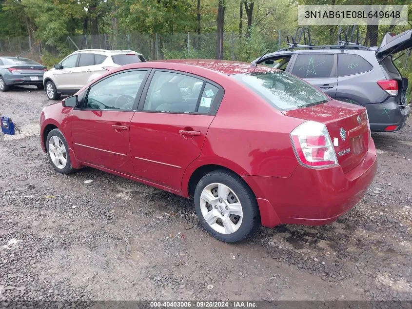 2008 Nissan Sentra 2.0S VIN: 3N1AB61E08L649648 Lot: 40403006