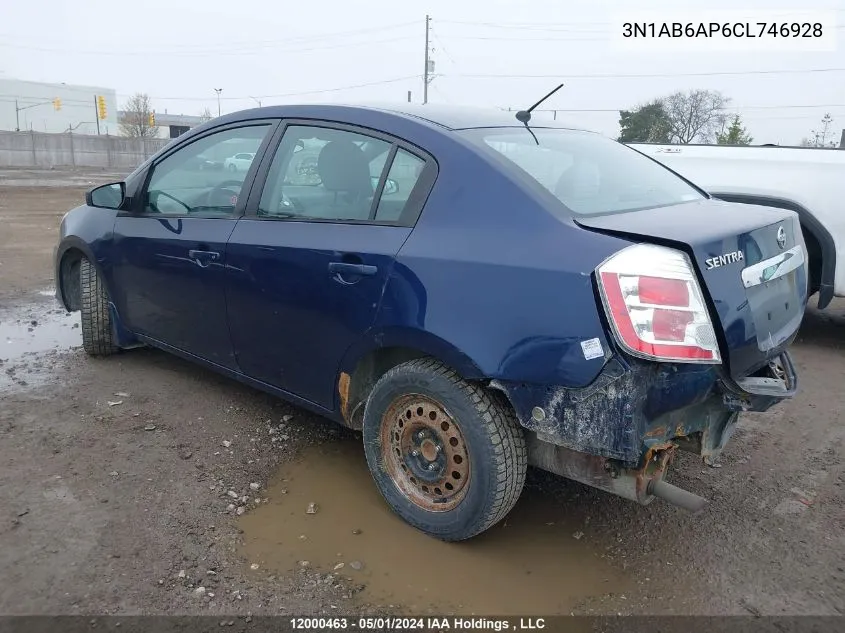 2012 Nissan Sentra 2.0/2.0S/Sr/2.0Sl VIN: 3N1AB6AP6CL746928 Lot: 12000463