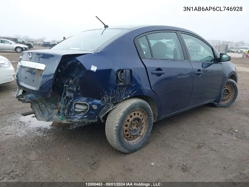 2012 Nissan Sentra 2.0/2.0S/Sr/2.0Sl VIN: 3N1AB6AP6CL746928 Lot: 12000463