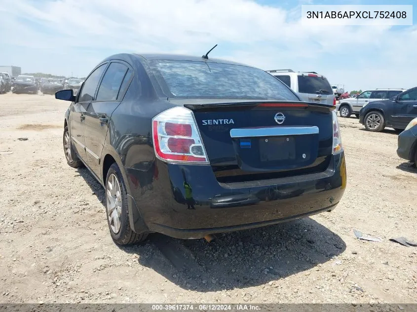 2012 Nissan Sentra 2.0 S VIN: 3N1AB6APXCL752408 Lot: 39617374