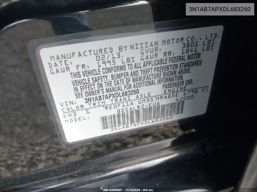3N1AB7APXDL683260 2013 Nissan Sentra Sr