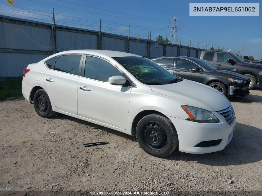 2014 Nissan Sentra VIN: 3N1AB7AP9EL651062 Lot: 12079939