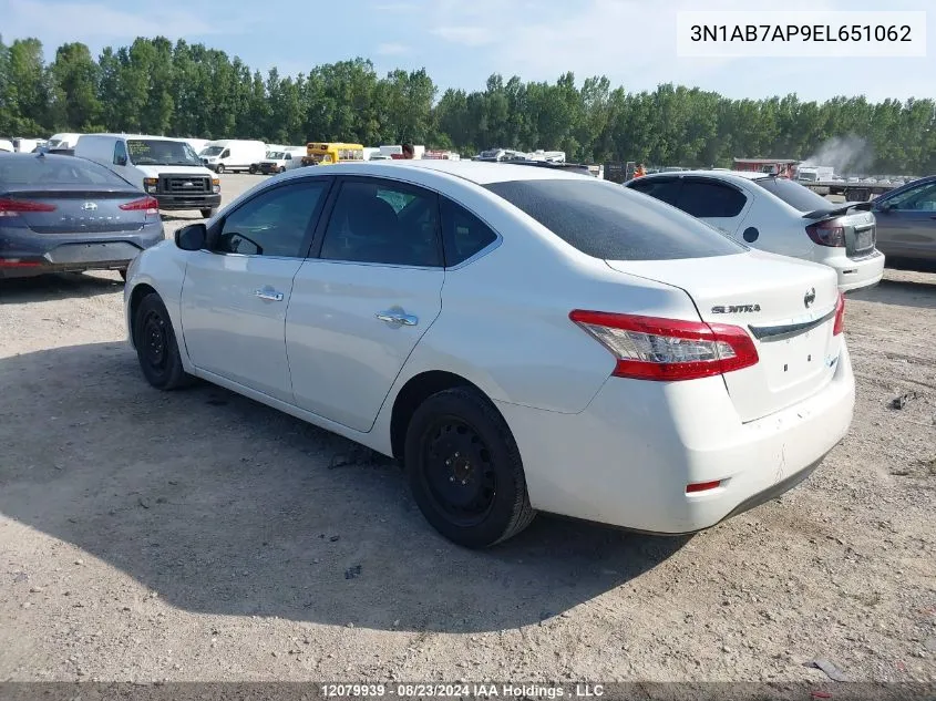 2014 Nissan Sentra VIN: 3N1AB7AP9EL651062 Lot: 12079939