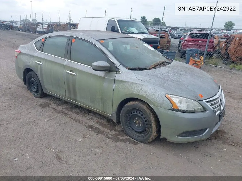 2014 Nissan Sentra Fe+ S/Fe+ Sv/S/Sl/Sr/Sv VIN: 3N1AB7AP0EY242922 Lot: 39815880