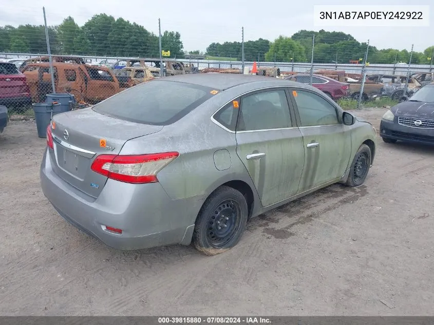 2014 Nissan Sentra Fe+ S/Fe+ Sv/S/Sl/Sr/Sv VIN: 3N1AB7AP0EY242922 Lot: 39815880