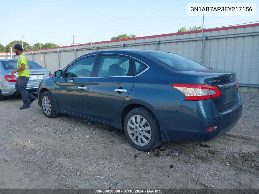 2014 Nissan Sentra Fe+ S/Fe+ Sv/S/Sl/Sr/Sv VIN: 3N1AB7AP3EY217156 Lot: 39828888