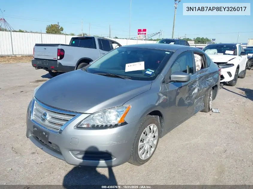 3N1AB7AP8EY326017 2014 Nissan Sentra Sv
