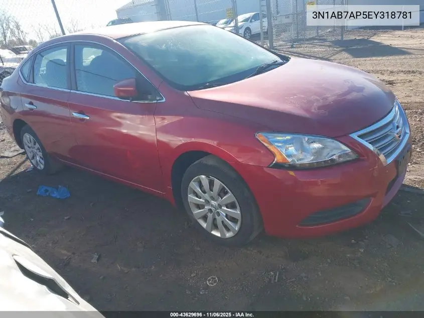 3N1AB7AP5EY318781 2014 Nissan Sentra Sv