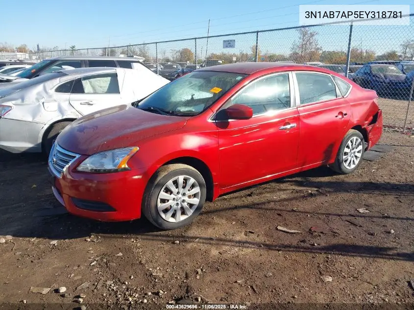 3N1AB7AP5EY318781 2014 Nissan Sentra Sv