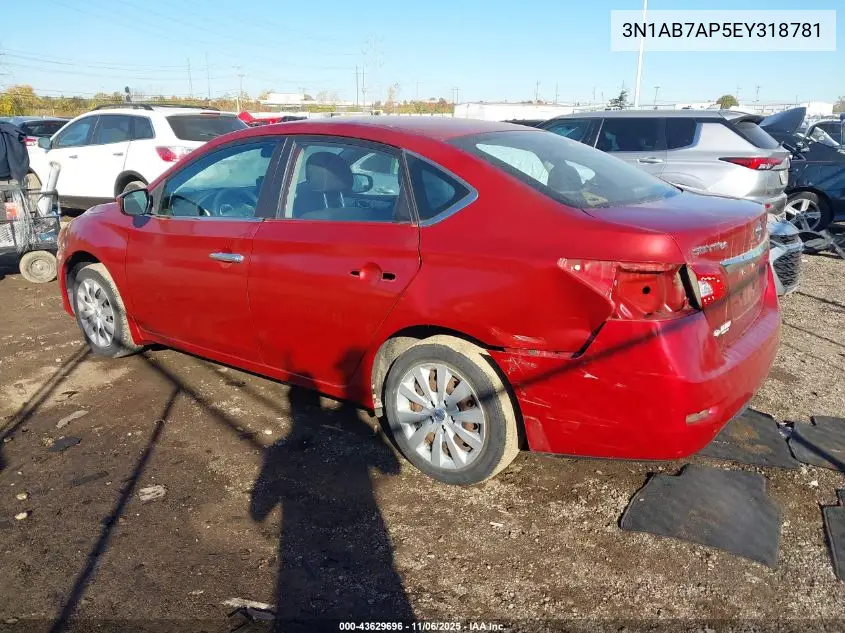 3N1AB7AP5EY318781 2014 Nissan Sentra Sv