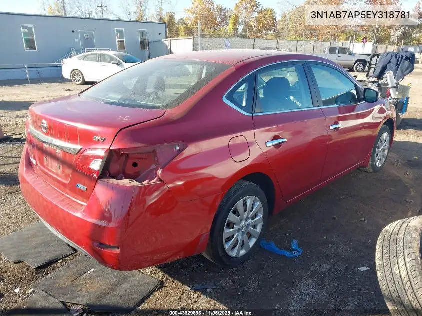 3N1AB7AP5EY318781 2014 Nissan Sentra Sv