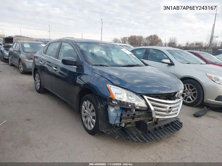 3N1AB7AP6EY243167 2014 Nissan Sentra Sv