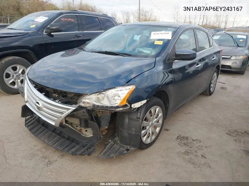 3N1AB7AP6EY243167 2014 Nissan Sentra Sv