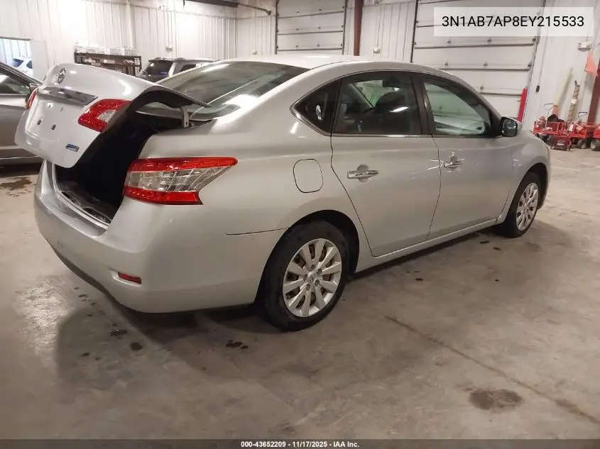 3N1AB7AP8EY215533 2014 Nissan Sentra S