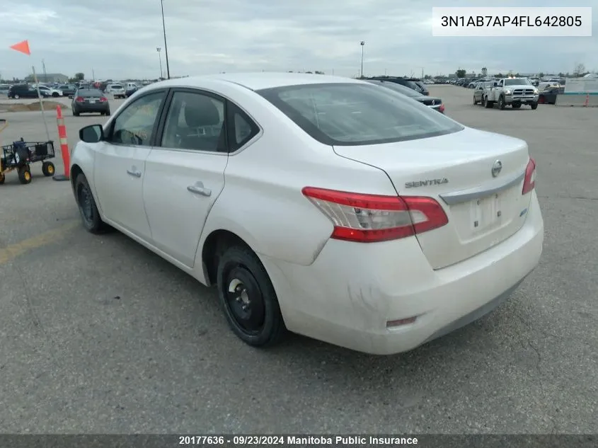 2015 Nissan Sentra 1.8 S VIN: 3N1AB7AP4FL642805 Lot: 20177636