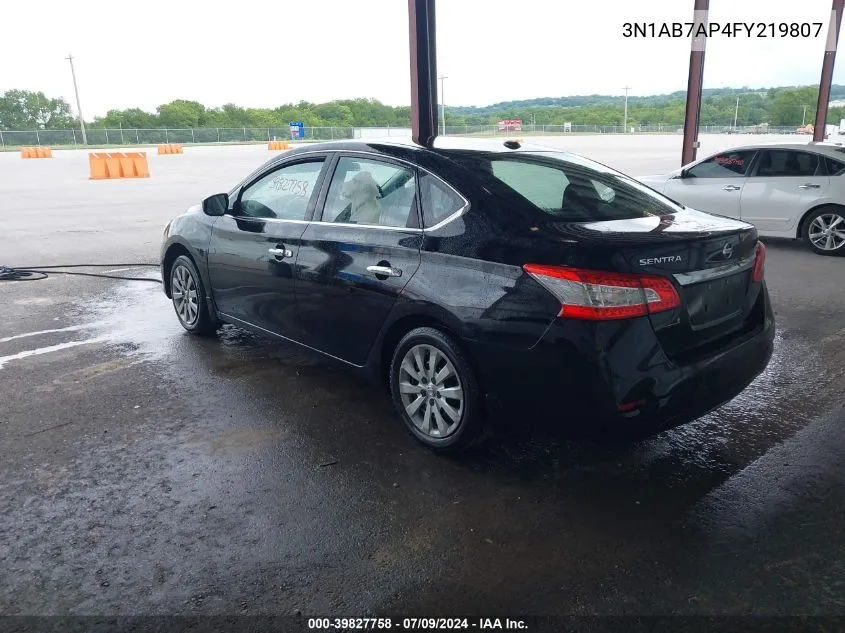 2015 Nissan Sentra Sv VIN: 3N1AB7AP4FY219807 Lot: 39827758