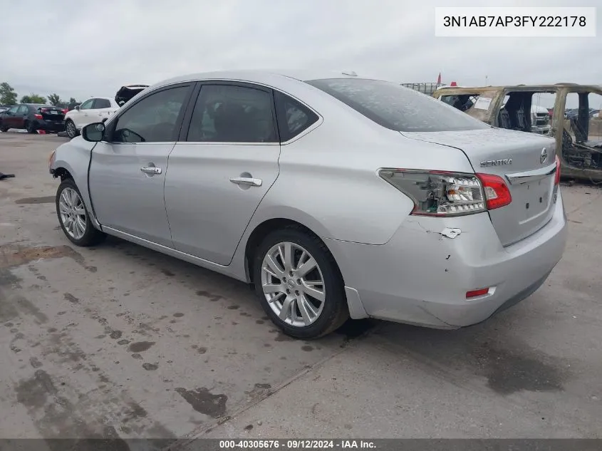 2015 Nissan Sentra S/Sv/Sr/Sl VIN: 3N1AB7AP3FY222178 Lot: 40305676