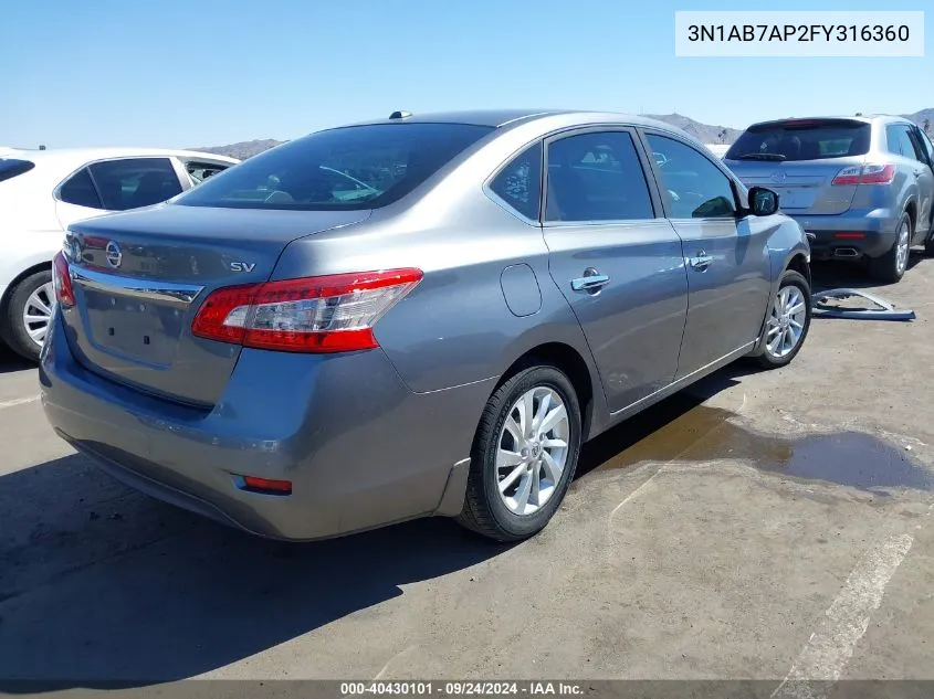 2015 Nissan Sentra Sv VIN: 3N1AB7AP2FY316360 Lot: 40430101