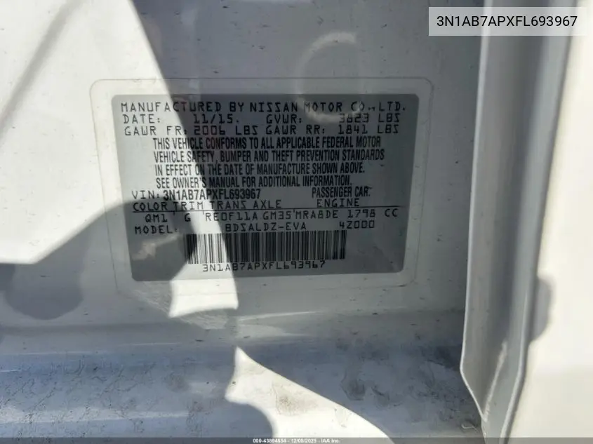 3N1AB7APXFL693967 2015 Nissan Sentra Sv