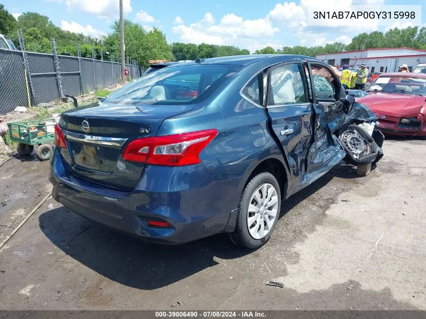 3N1AB7AP0GY315998 2016 Nissan Sentra Sv