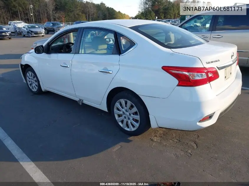 3N1AB7AP6GL681171 2016 Nissan Sentra S