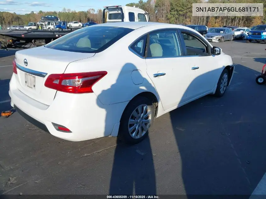 3N1AB7AP6GL681171 2016 Nissan Sentra S