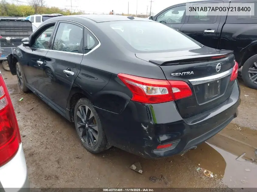 3N1AB7AP0GY218400 2016 Nissan Sentra Sr