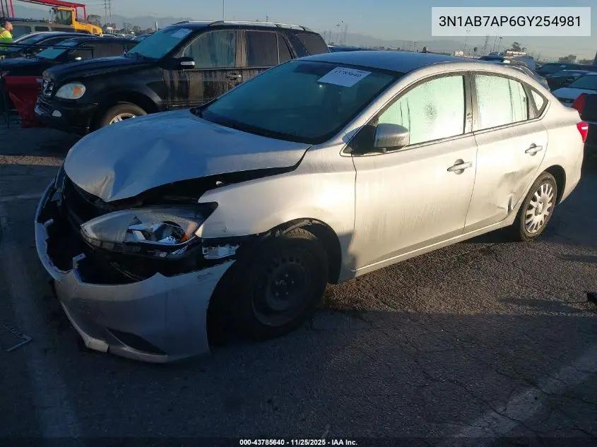 3N1AB7AP6GY254981 2016 Nissan Sentra S