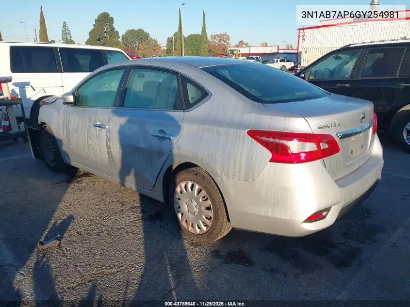 3N1AB7AP6GY254981 2016 Nissan Sentra S