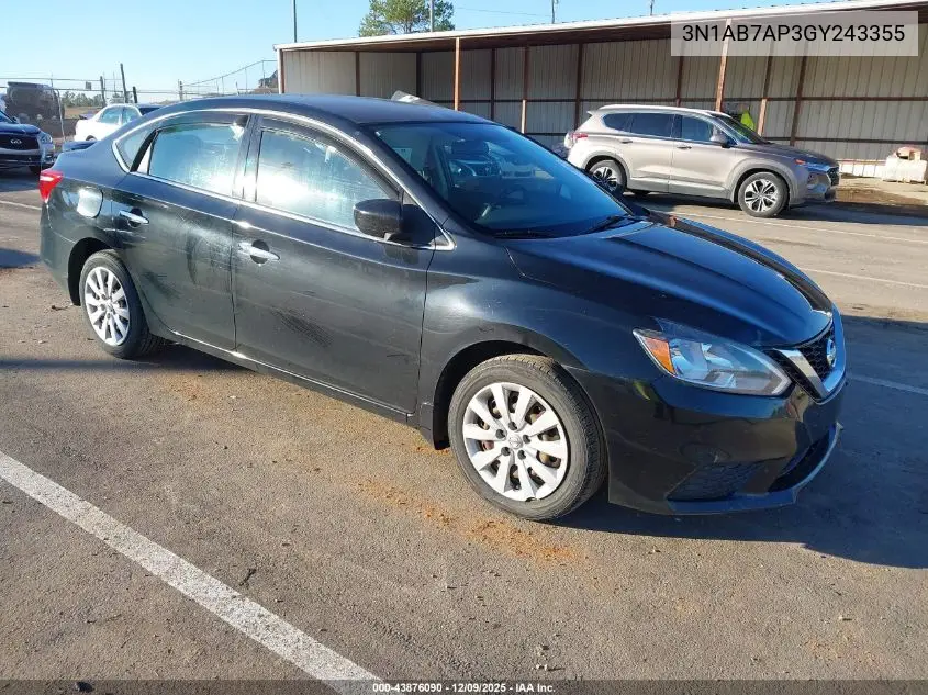 3N1AB7AP3GY243355 2016 Nissan Sentra Sv