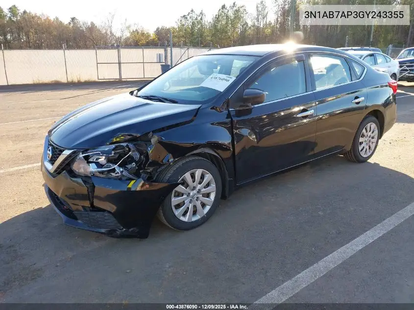 3N1AB7AP3GY243355 2016 Nissan Sentra Sv