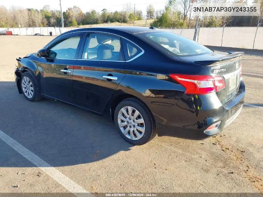 3N1AB7AP3GY243355 2016 Nissan Sentra Sv
