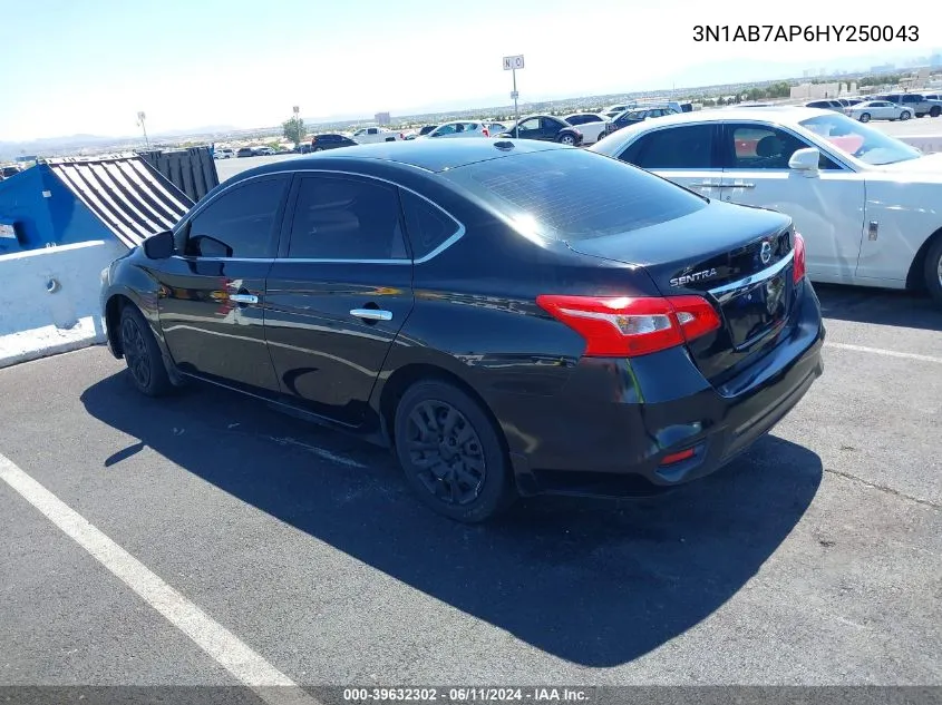 2017 Nissan Sentra Sv VIN: 3N1AB7AP6HY250043 Lot: 39632302