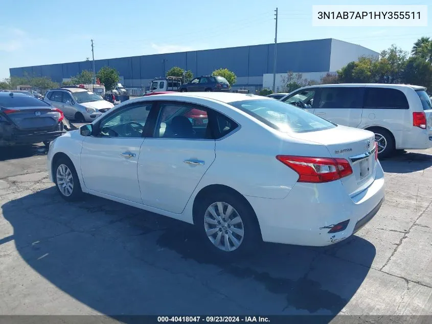 2017 Nissan Sentra Sv VIN: 3N1AB7AP1HY355511 Lot: 40418047