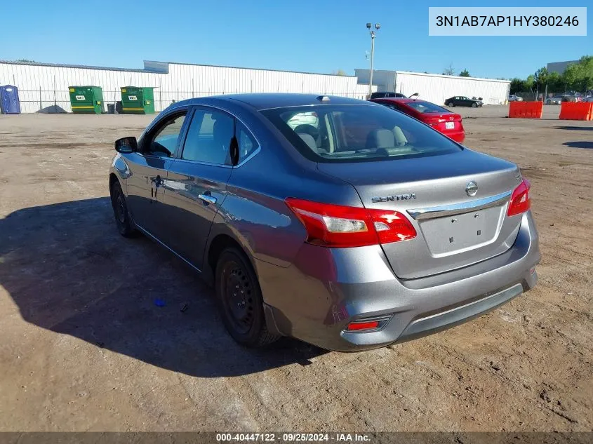 2017 Nissan Sentra Sv VIN: 3N1AB7AP1HY380246 Lot: 40447122